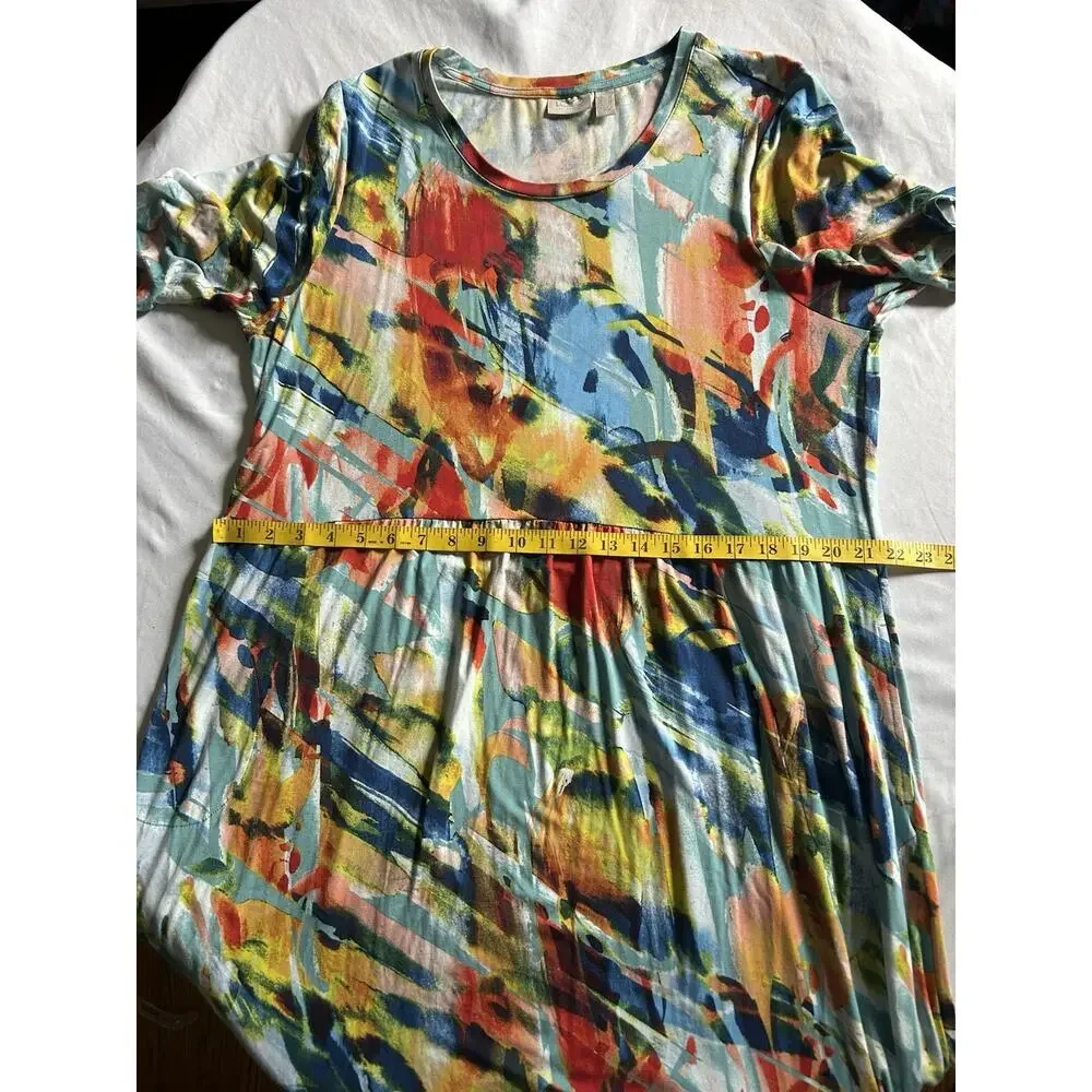 LOGO Lori Goldstein Color Splash Midi Shift Dress Womens SIze Large Stretch